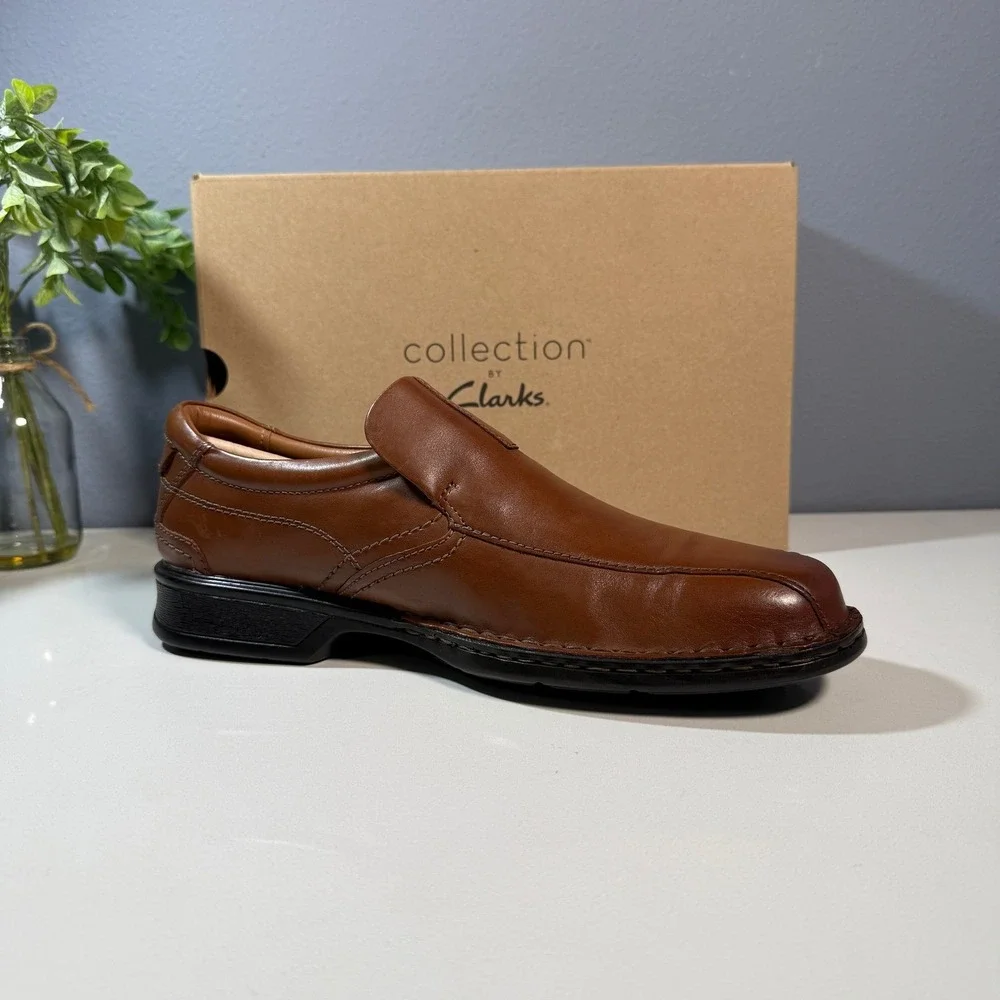 Clarks Collection Mens Brown Leather Slip On‎ Dress Shoes Comfort Size 9.5W